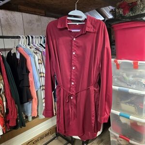 Red Button-Up Shirt Dress